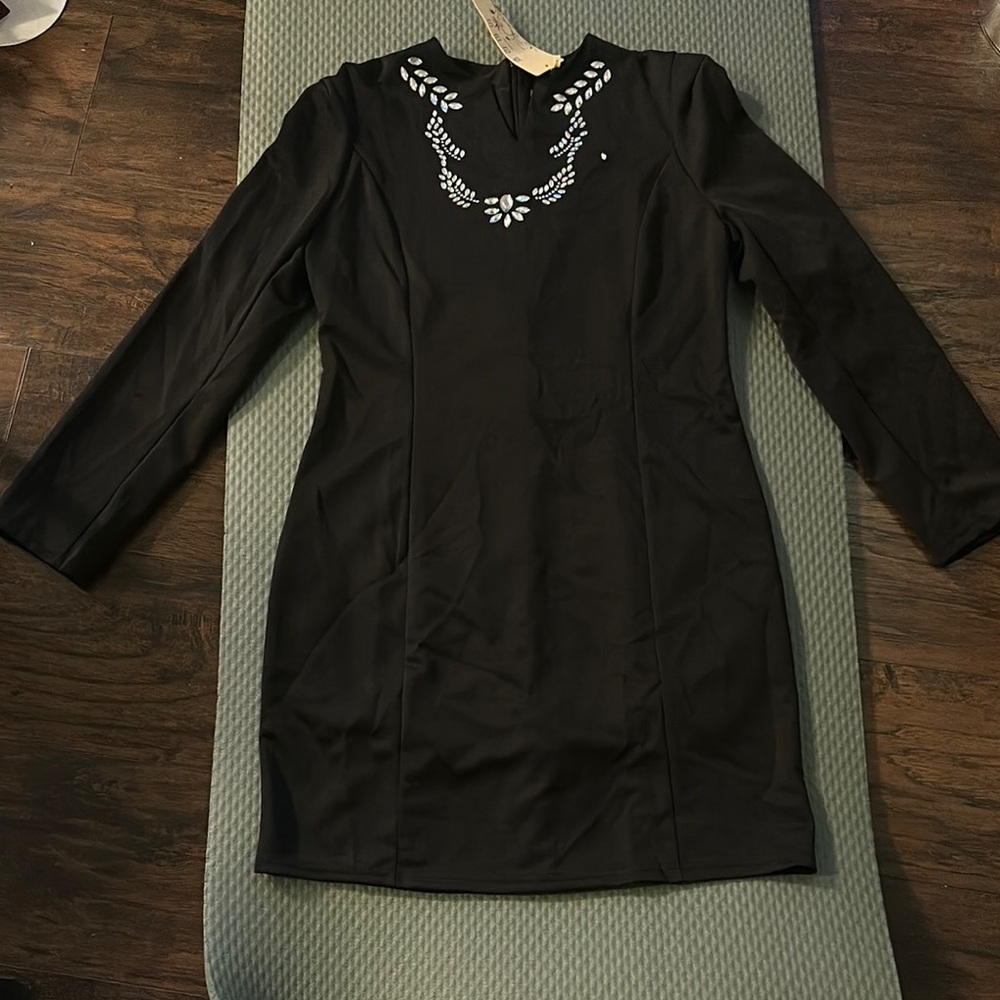 Elegant Black Dress with Embellished Neckline